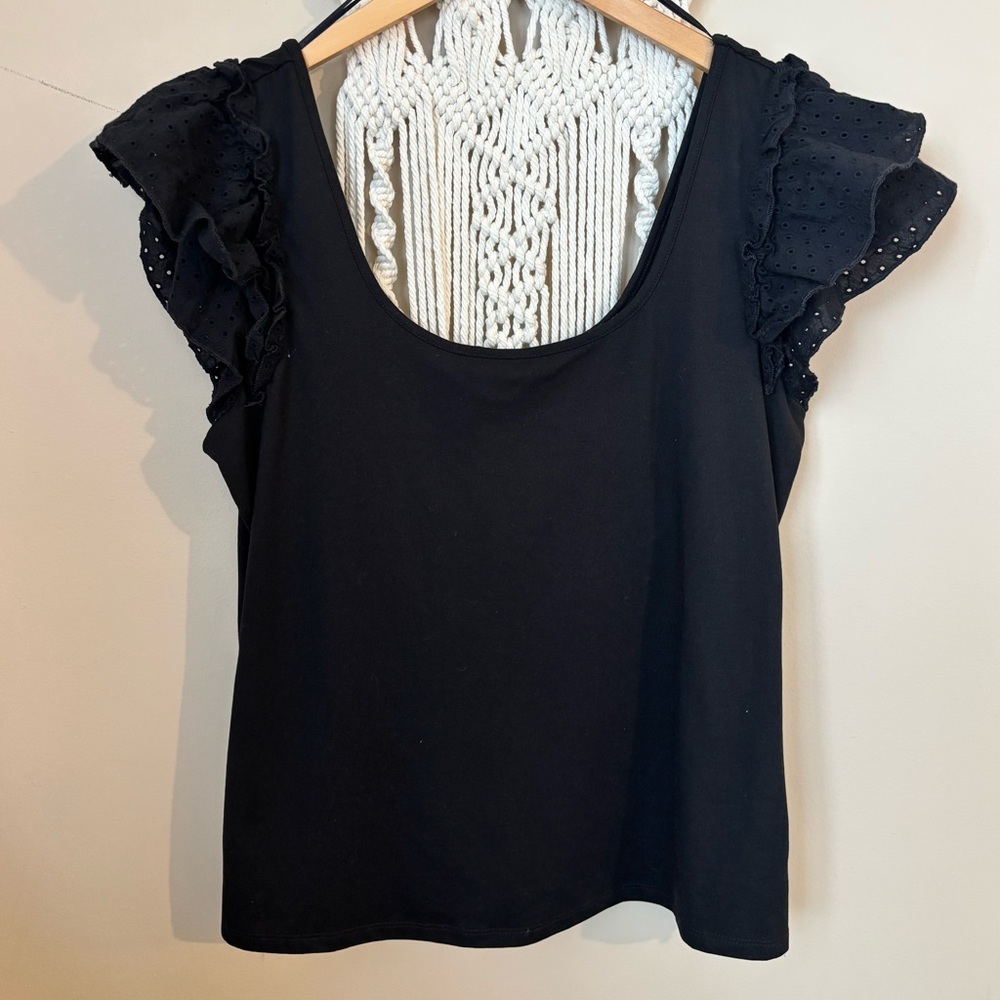 Sofia by Sofia Vergara Black Eyelet Ruffle Blouse
